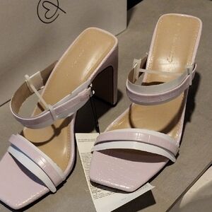 Lilac Croc-Texture Block Heel Sandal